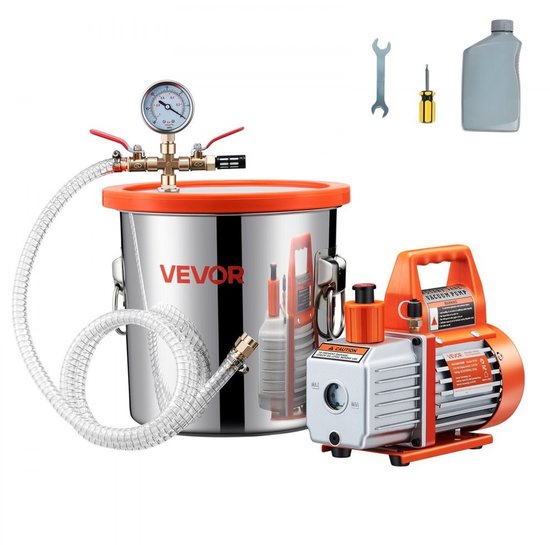 Vacuümpomp Met Vacuümkamer - 11,36 L Capaciteit - 180 W Vermogen - Roestvrijstaal - Voor Ontgassing En Stabilisatie — afbeelding 2