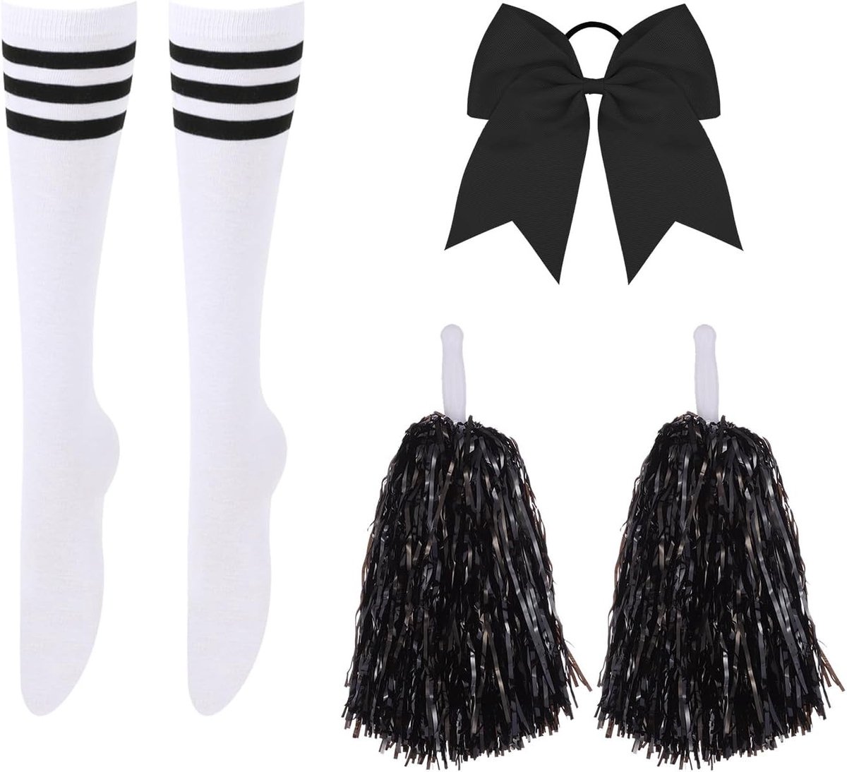 Complete Cheerleading Kostuum Set met Pom Poms, Knielange Kousen, Haarband en Accessoires voor Dans en Rollenspel