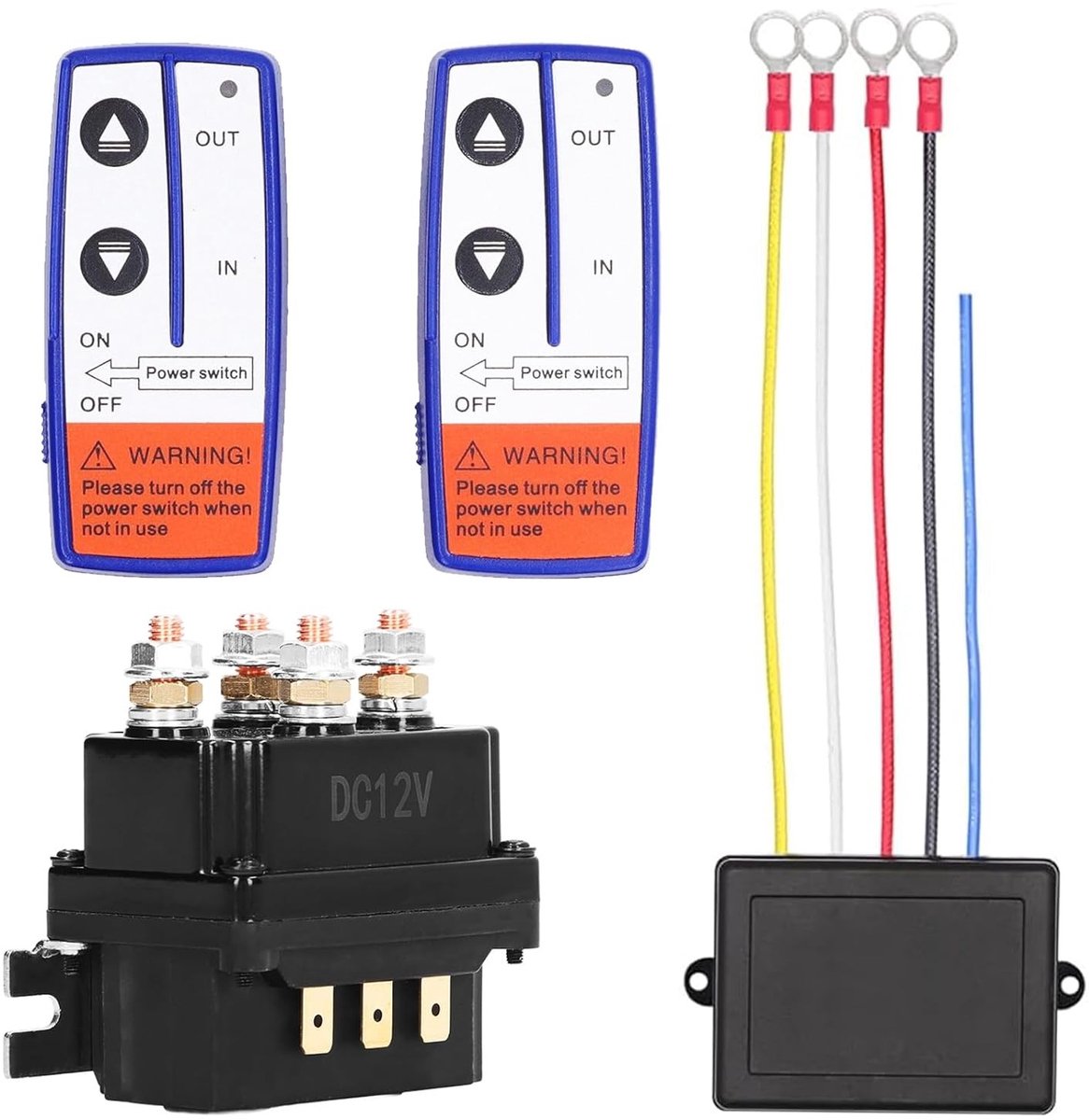 Draadloze afstandsbediening voor lier, 12V 500A relais schakelaar en 2 stuks set met 6 beschermkappen voor tuintractor en off-road voertuigen