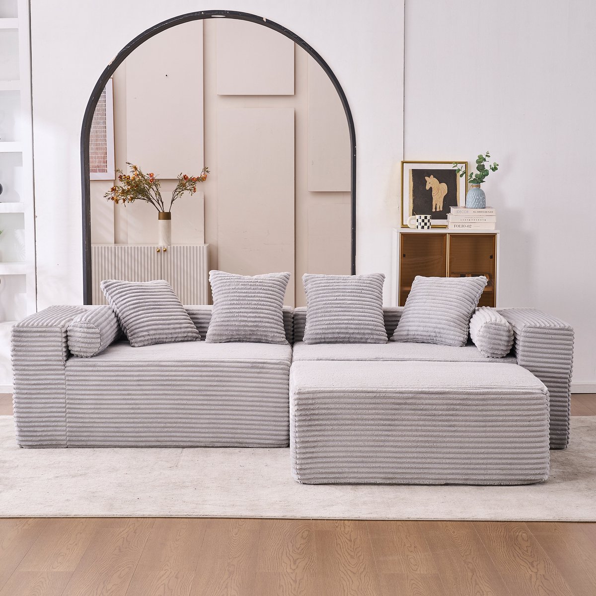 REDOM - Hoekbank - Modulair L-vormig ontwerp - Zonder montage - Chenille stof - Woonkamer - Grijs - 266 x 110 x 60,01 cm
