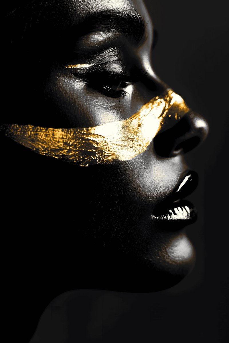 Gouden Poster - Verf - Gezicht - Artistieke - Unieke - Moderne - posters - formaat 70x100cm - Wanddecoratie - L2673MT