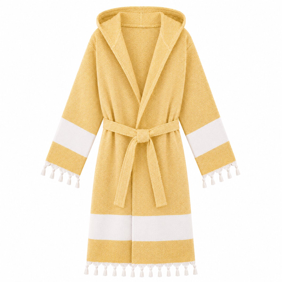 Fabric Box Badjas Dames & Heren – 100% Katoen – Hamam Peshtemal Badjas – Met Capuchon & Sjaalkraag – Franjes – Absorberend & Lichtgewicht – Halflange Badjas – Sauna, Spa & Wellness