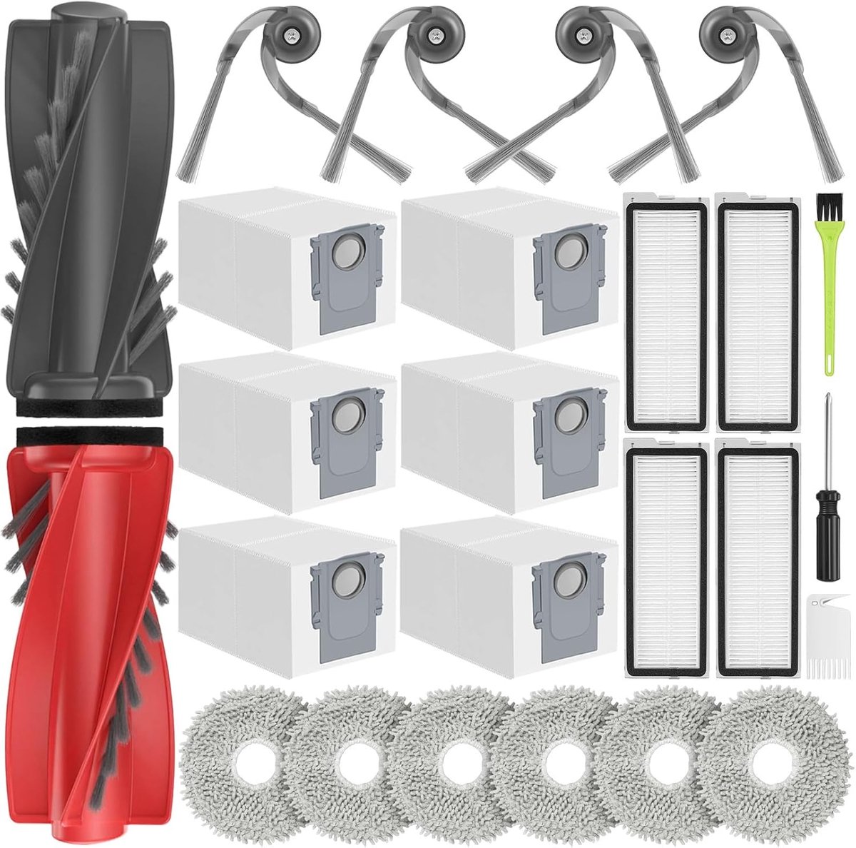 Edge S5A / Qrevo S5V Accessoires voor Roborock Qrevo Curv/Qrevo Edge/Qrevo Curv S5X / Qrevo 5AE Reserveonderdelen 6 Zakken 2 Hoofdborstels 4 Filters 6 Doekjes 4 Zijborstels