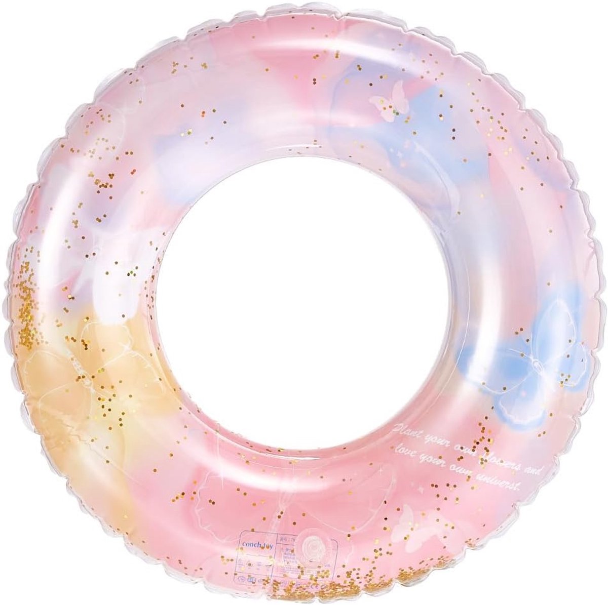 Zwemring voor volwassenen, transparante pailletten, drijvende ring, opblaasbare zwemband, 90 cm, zwemring buis voor zomerzwembad, party, geschikt voor volwassenen en kinderen