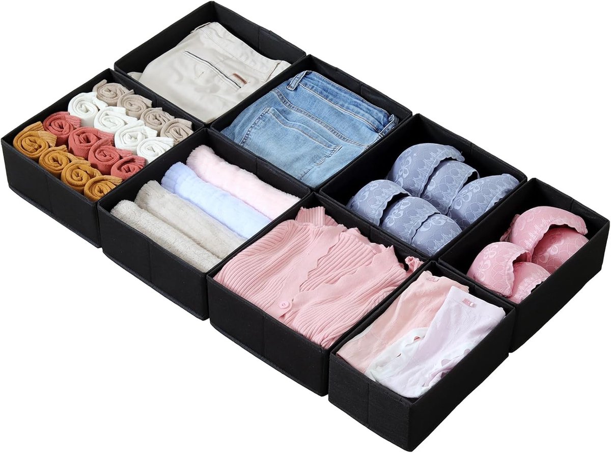 Set van 8 lade-organizers, compatibel met PAX kledingkast, 100 x 58 cm, opvouwbaar, stabiel, opbergdozen voor kleding, in zwart