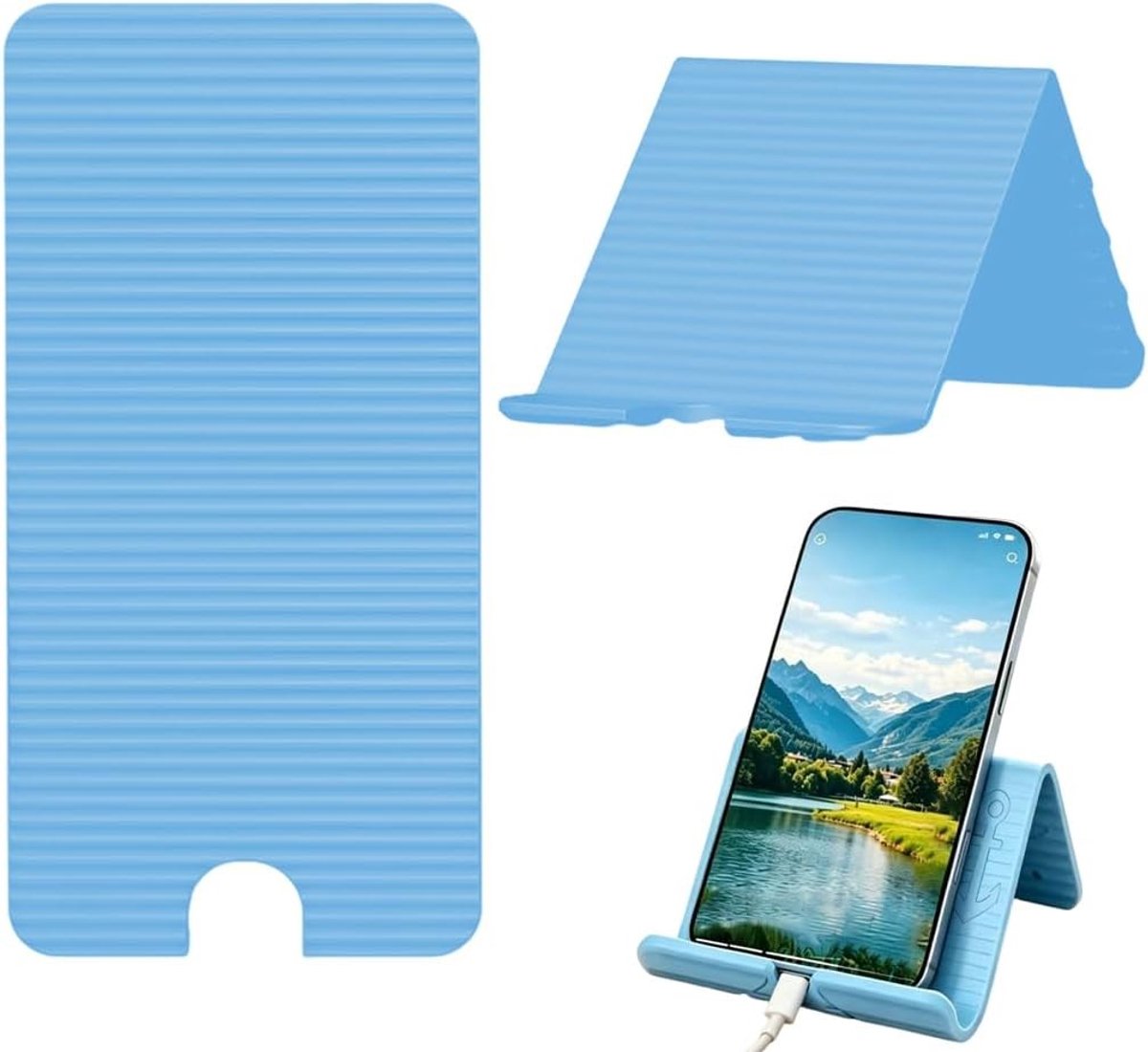 Vouwbare Telefoonstandaard van Siliconen en Aluminium, Flexibel en Antislip voor Thuis, Bureau en Reizen (Blauw)