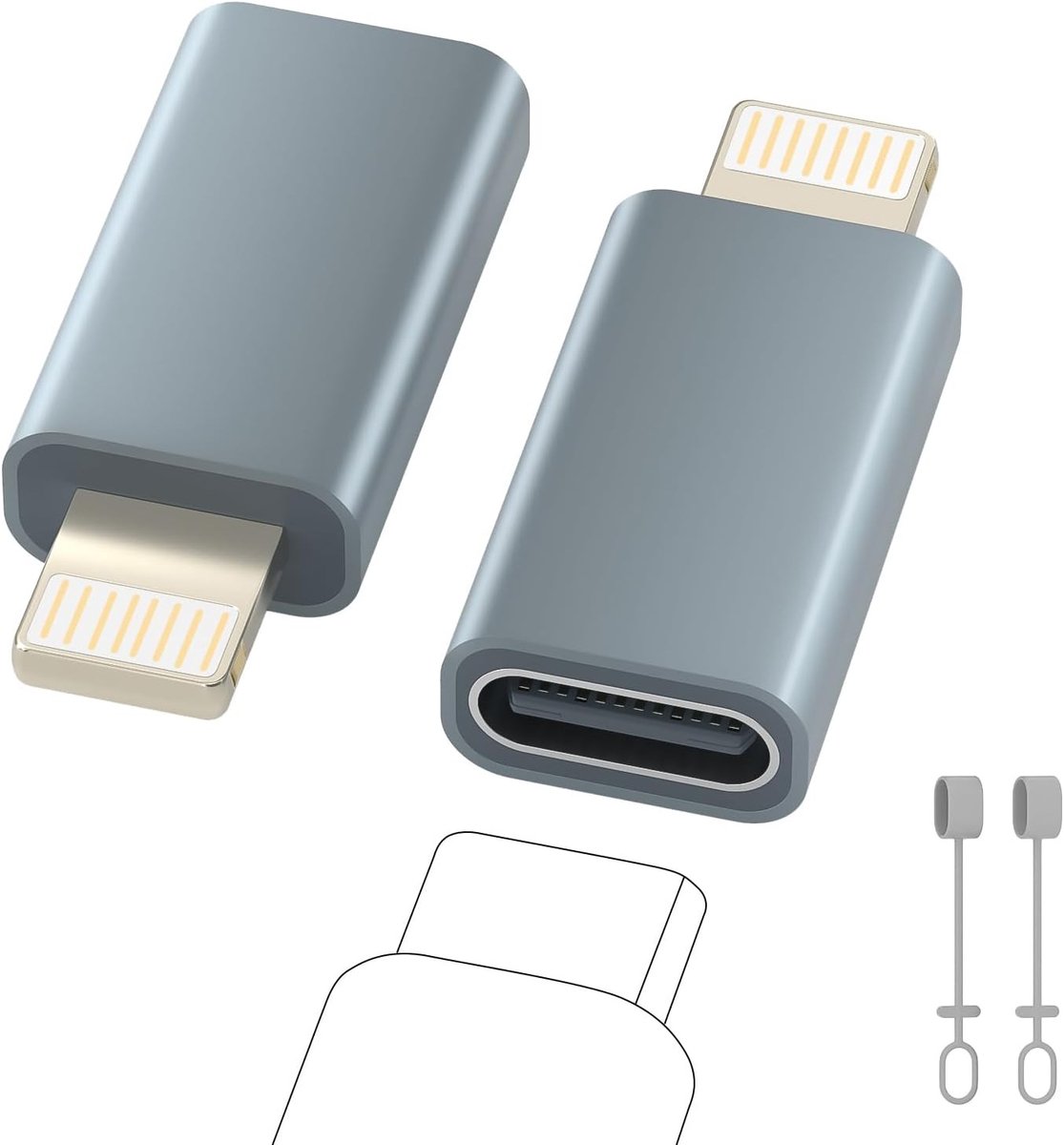 USB C naar Lightning Adapter - 2 Stuks, Ondersteunt Opladen en Gegevensoverdracht voor iPhone en iPad, Geschikt voor Snelladen en Dataoverdracht