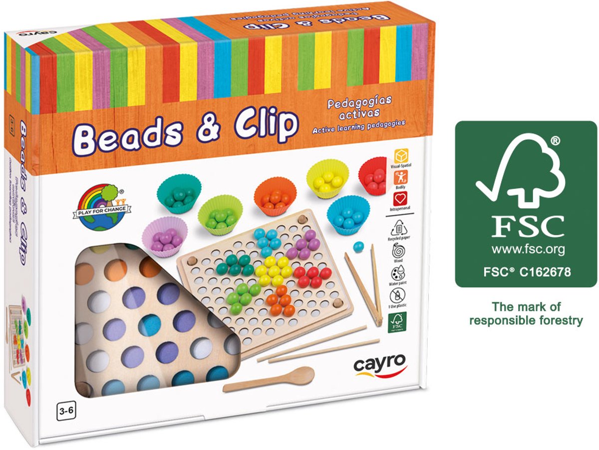 Cayro Beads and Clip - Montessori Sorteerspel met Kraaltjes, Pincet, Eetstokjes en Lepel - 8 Sjablonen Plus 2 Blanco - Motoriek en Kleurherkenning - Vanaf 3 Jaar - Cayro Collection