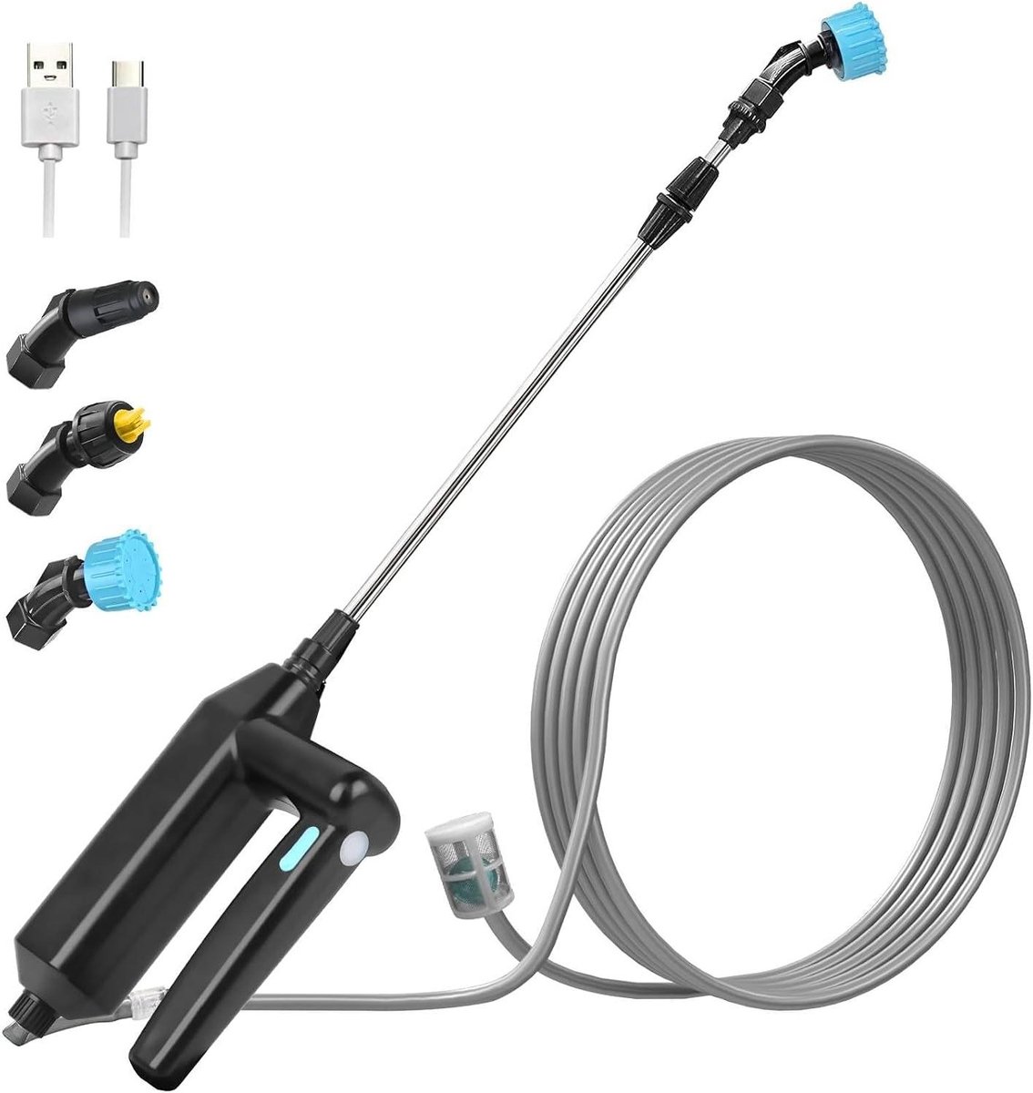 Elektrische Sproeier - Accu Drukspuit - Planten Water Geven - Met 3 Sproeiers - 8 Meter Slang - Zwart
