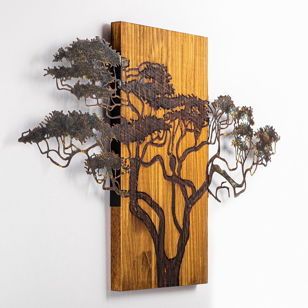 Handgeschilderde decoratieve houten muuraccessoire, 90 x 58 x 3 cm, 100% massief hout (3 cm) en metaal (1,5 mm) - ShopVlot