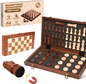 Asawa Schaakbord 2-1 - Schaakspel XL met Schaakstukken en Damstenen - Chess - Magnetisch - Schaakset voor Schaken - 39x39cm - 2 Extra Koninginnen