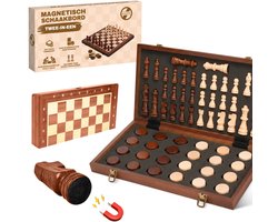 Asawa Schaakbord 2-1 - Schaakspel XL met Schaakstukken en Damstenen - Chess - Magnetisch - Schaakset voor Schaken - 39x39cm - 2 Extra Koninginnen