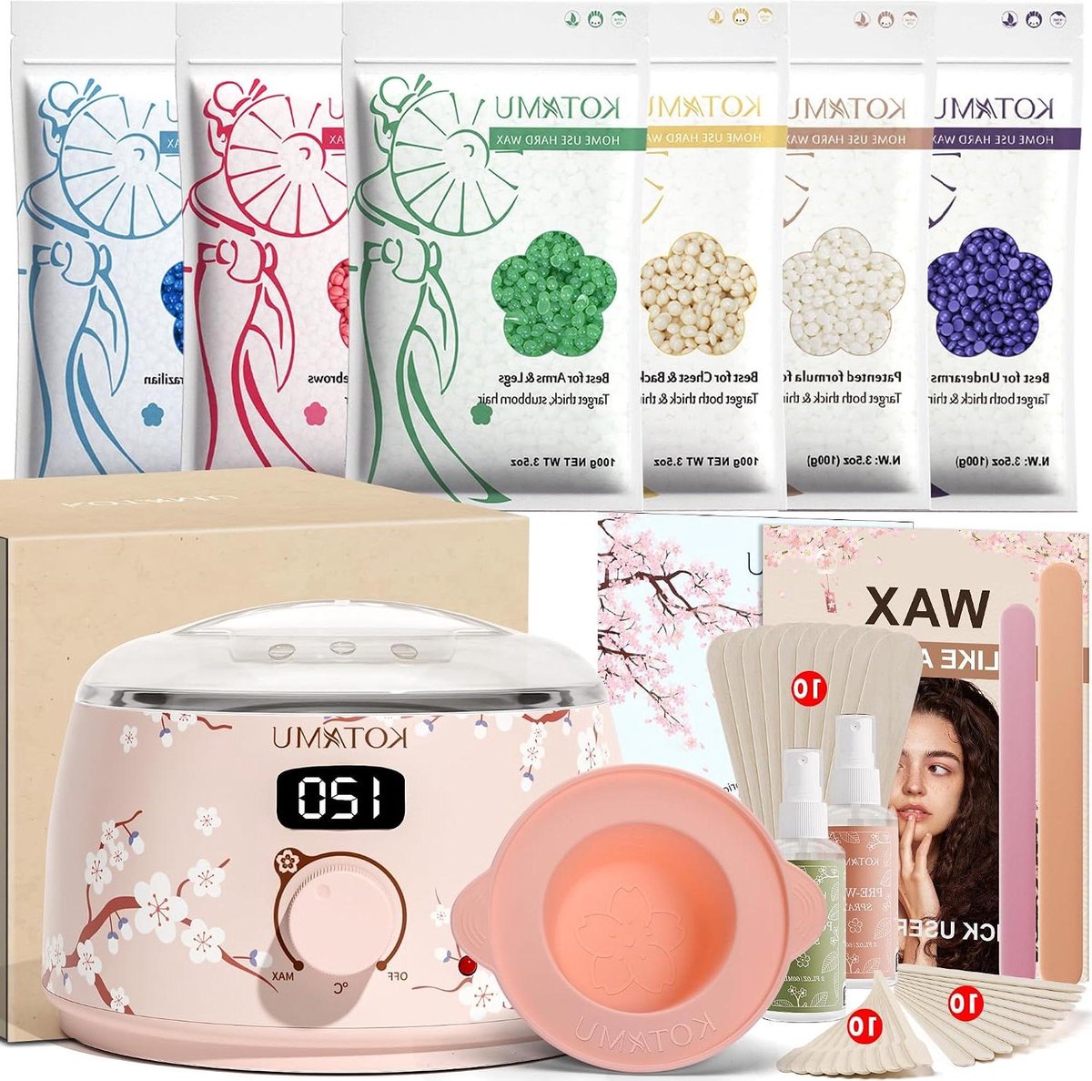 Waxverwarmingsset - Ontharingskit - Thuis ontharen - Digitale temperatuurregeling - 600 g wax - Zwart