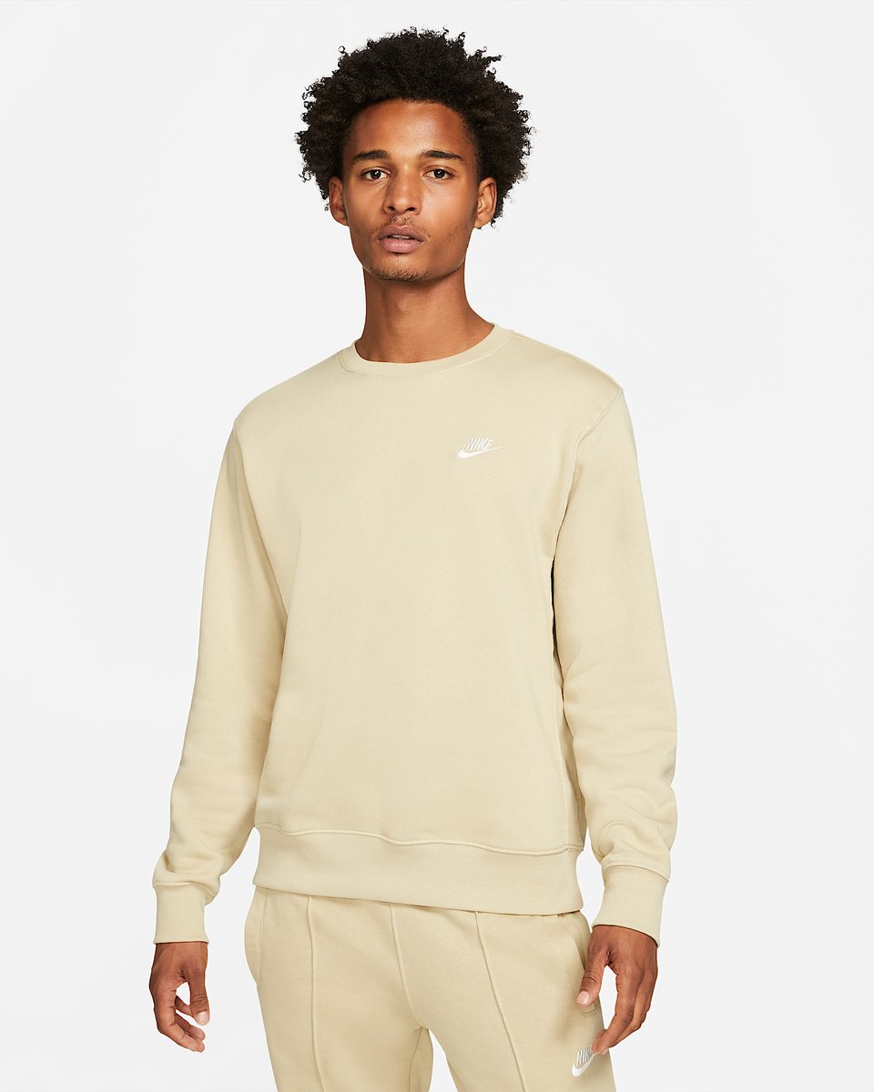 Nike Sportswear Club Fleece Sweater met Ronde Hals – Grain Sportswear Club Lifestyle Heren Sweater voor Mannen Beige