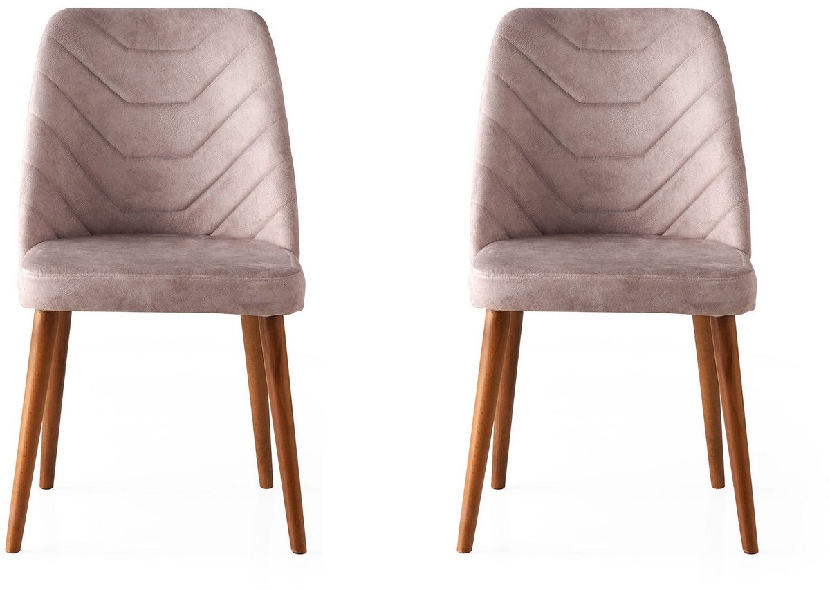 Asir - Eetkamerstoelenset - Walnoot, Beige - 50 x 49 x 90 cm