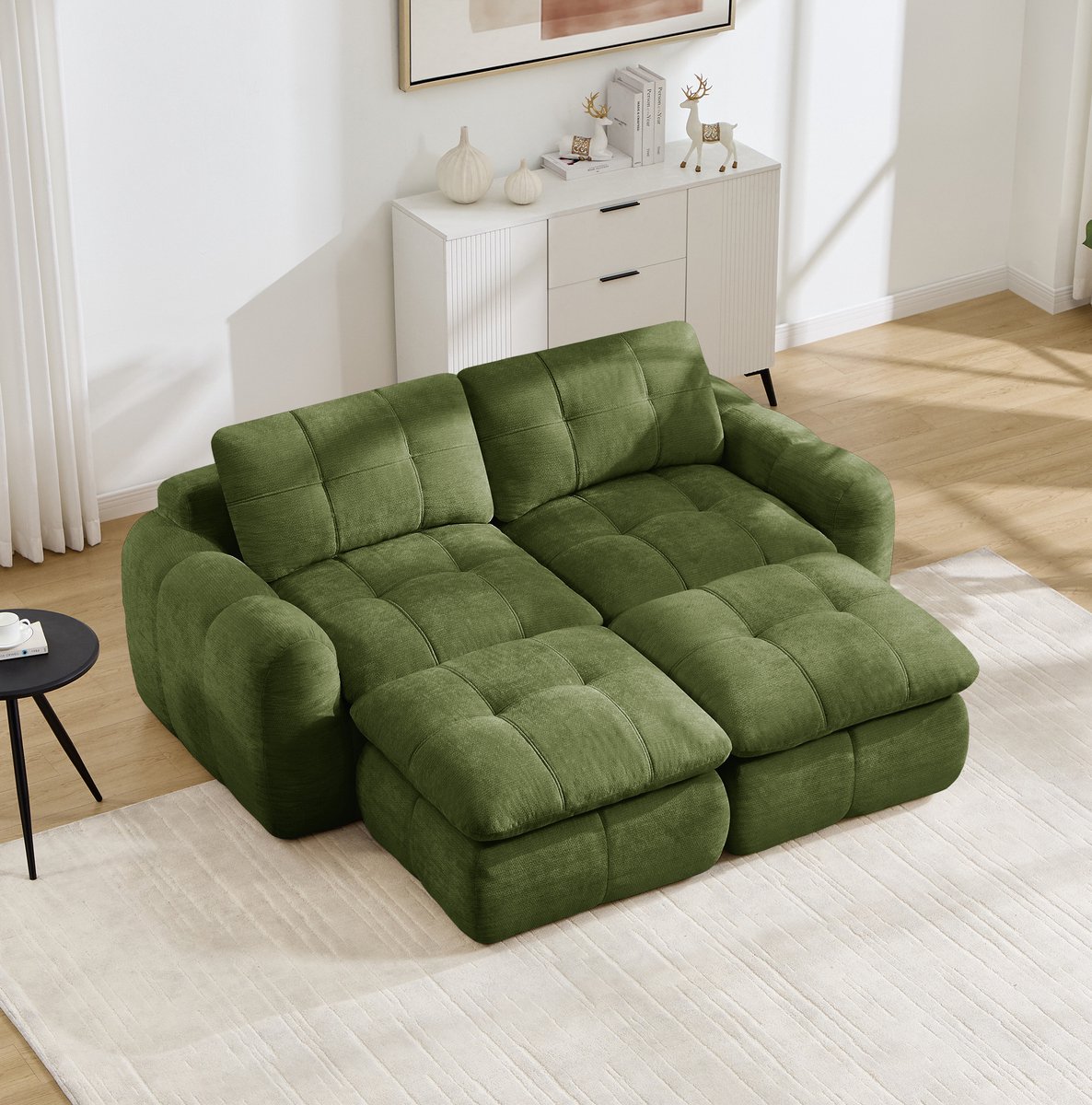 REDOM - Sofa - Modulaire 2-zits - Frameloos ontwerp - Karosteppatroon - Chenille - Woonkamer - Groen - 194 x 160 x 68 cm