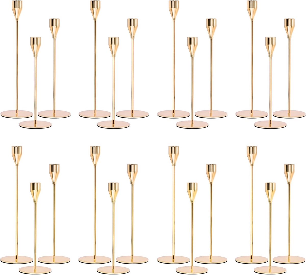 Set van 24 Gouden Kandelaars - Goud - Metalen Hoge Kandelaar voor Bruiloft en Huisdecoratie