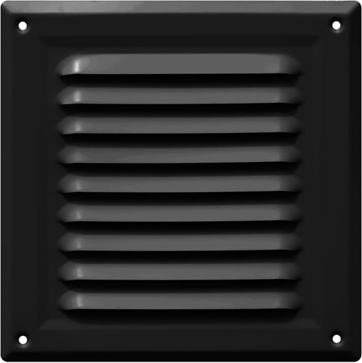 Ventilatierooster 17x17cm zwart, met insectenhor, buitenrooster voor muur en gevel