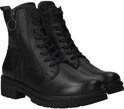 Zwarte leren veterboots met rits en ringdetail aan de zijkant.