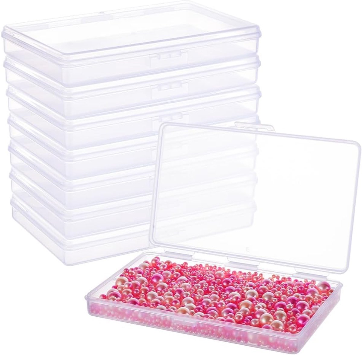 Dailygoods- Opbergdozen 8 stuks - Doorzichtige Plastic - Scharnierend Deksel - 15 x 9,5 x 2 cm - Voor Knutselaccessoires - Compact en Praktisch - Opbergcontainers