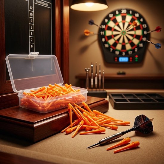Oranje dart tips soft tip set 120 stuks darts accessoires kunststof dart punten vervangbare soft tips voor elektronische dartborden inclusief opbergdoosjes — afbeelding 5