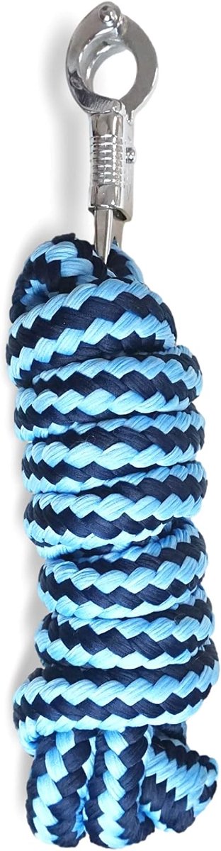 Paardtouw met paniekhaak voor paard, aanbindtouw in verschillende stijlvolle designs, leiband, pony, ezel, geit (lichtblauw/blauw)