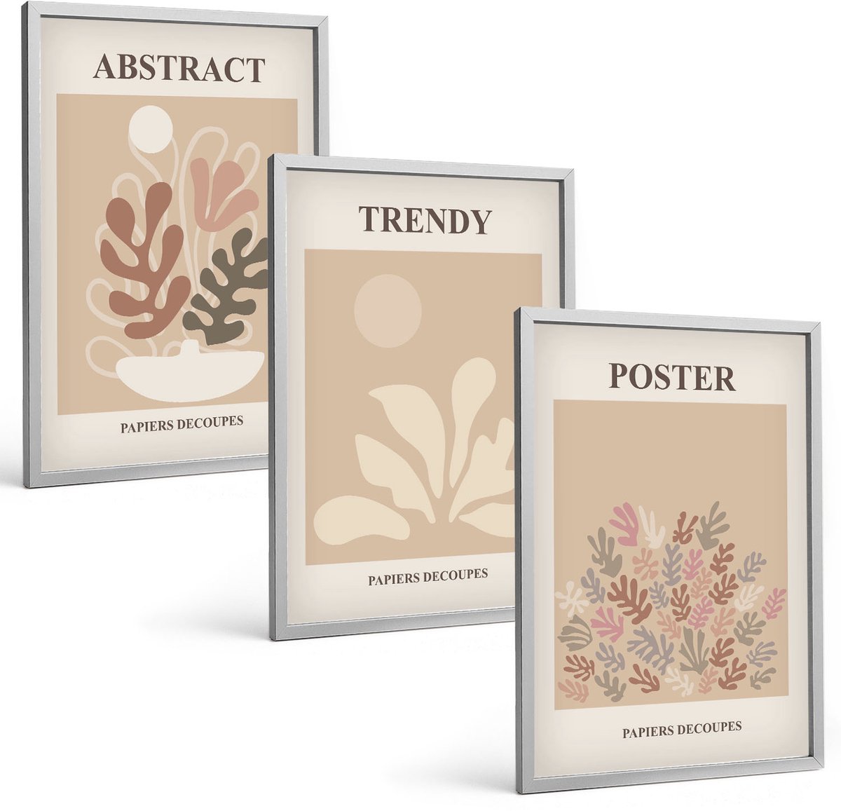 Coloray 3-Delige Schilderij Set - Posters Met Plantmotieven In Beige En Bruine Tinten - 40 x 60 cm - Stijlvolle Muurdecoratie - Kantoor - Moderne Wanddecoratie
