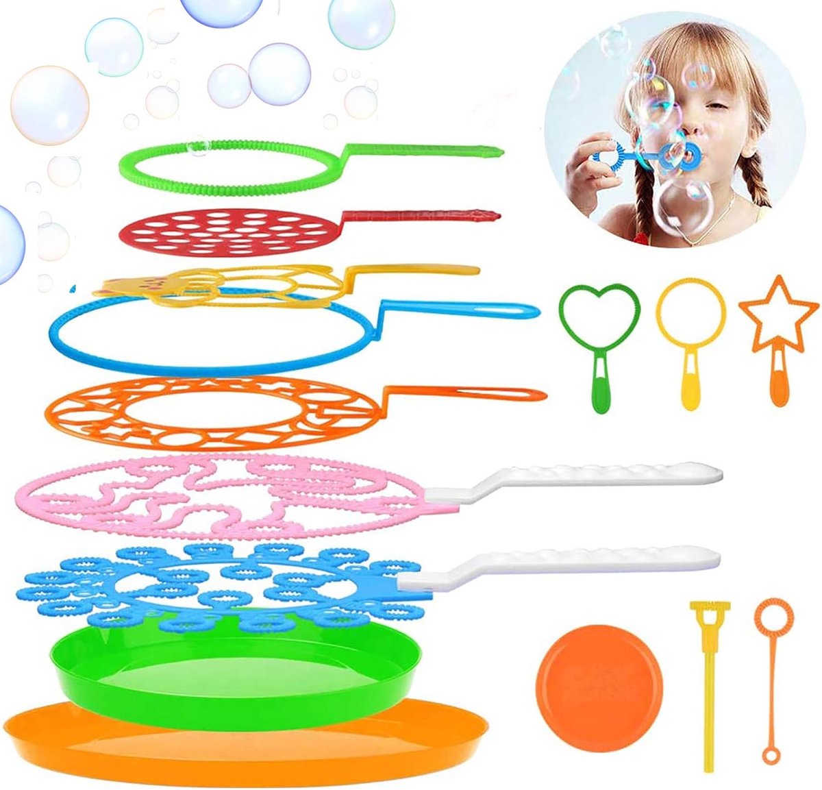 Set met bellenblazen, 15 stuks, grote bubbels, toverstaf, set voor kinderen, creatieve bubbeltoverstaf en bubbelstaf, assortiment, bellenmaker speelgoed voor buitenactiviteiten