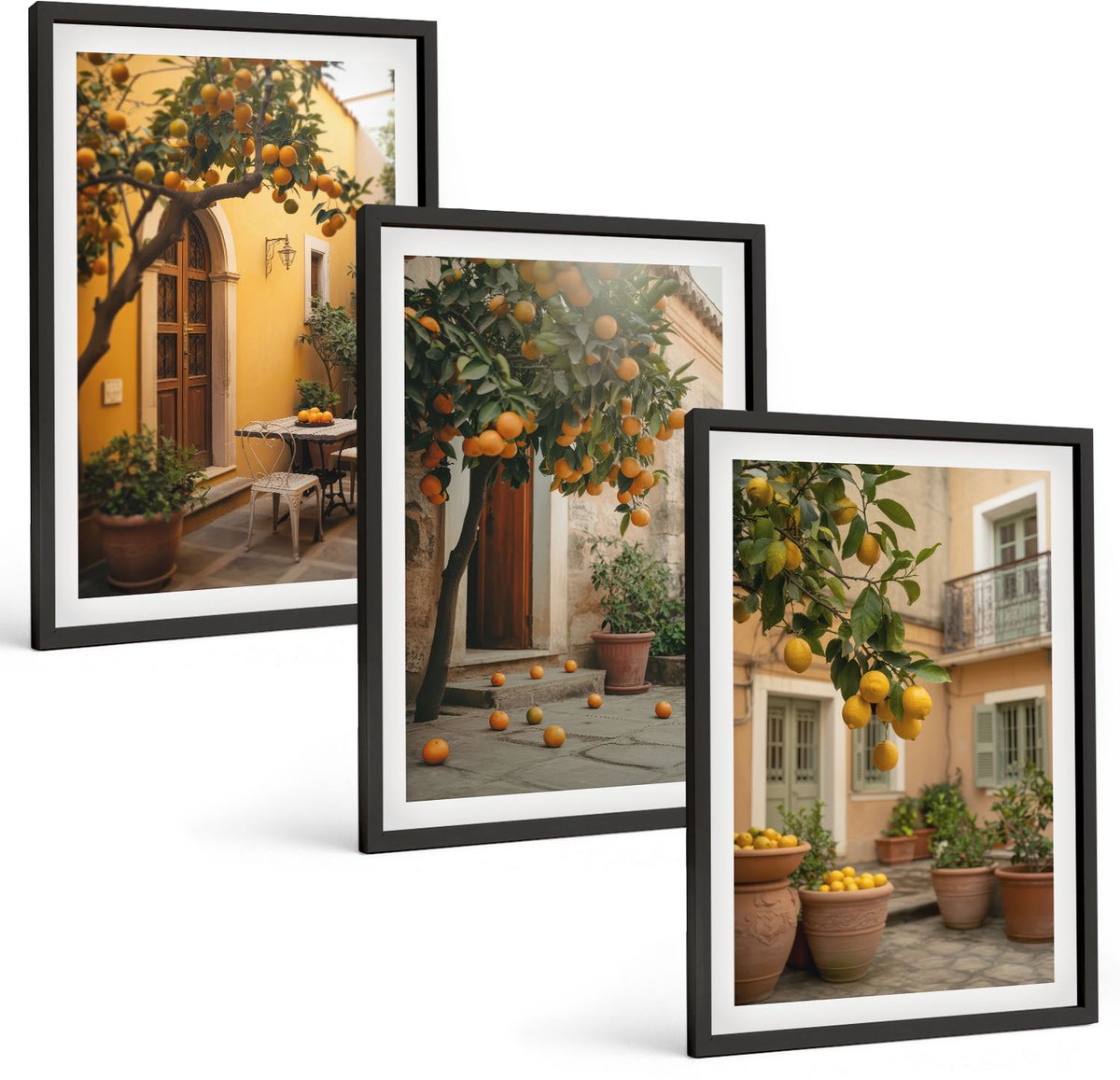 Coloray 3-Delige Schilderij Set - Tuin Met Citrusbomen Op Een Zonnige Locatie - 40 x 60 cm - Moderne Wanddecoratie - Slaapkamer