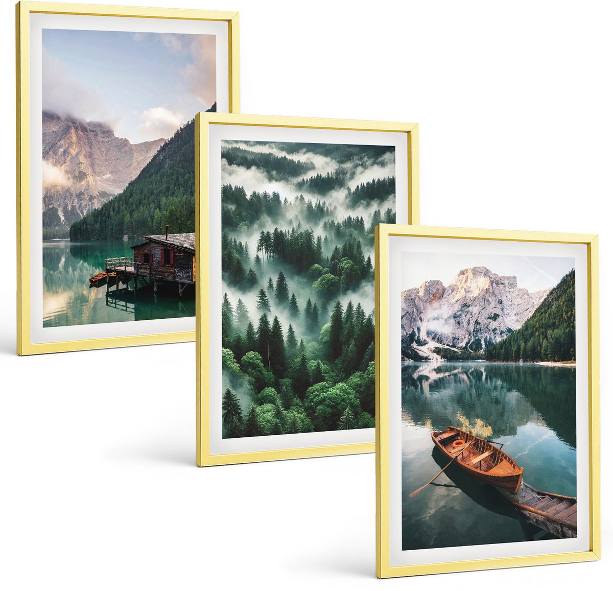 Coloray 3-Delige Schilderij Set - Berglandschappen Met Paarden En Lavendelvelden - 40 x 40 cm En 40 x 60 cm - Wanddecoratie - Muurdecoratie - Moderne Interieurdecoratie