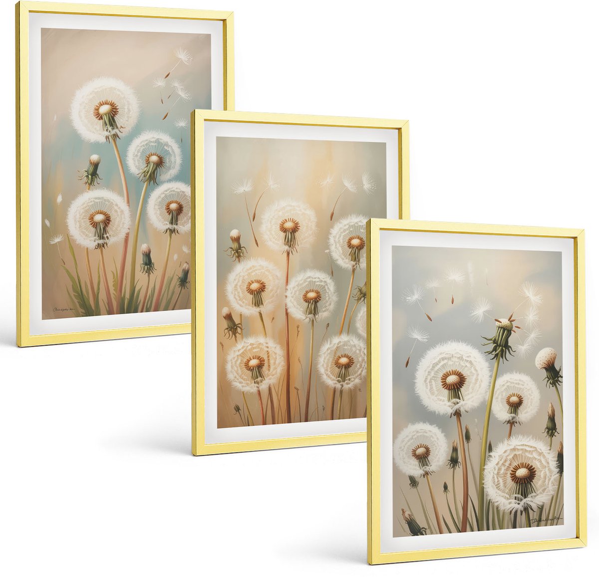 Coloray 3-Delige Schilderij Set - Bloemen In Intense Kleuren Portret Van Een Vrouw Abstract - 40 x 40 cm En 40 x 60 cm - Moderne Wanddecoratie - Slaapkamer - Interieur Decoratie