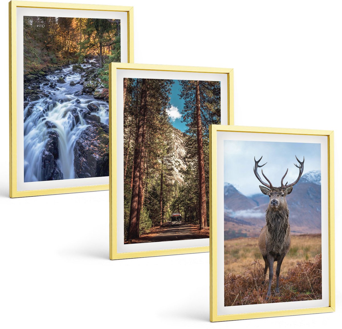 Coloray 3-Delige Schilderij Set - Groene Heuvels Met Een Kasteel En Berglandschappen - 40 x 40 cm En 40 x 60 cm - Wanddecoratie - Muurdecoratie - Woonkamer - Interieur Decoratie