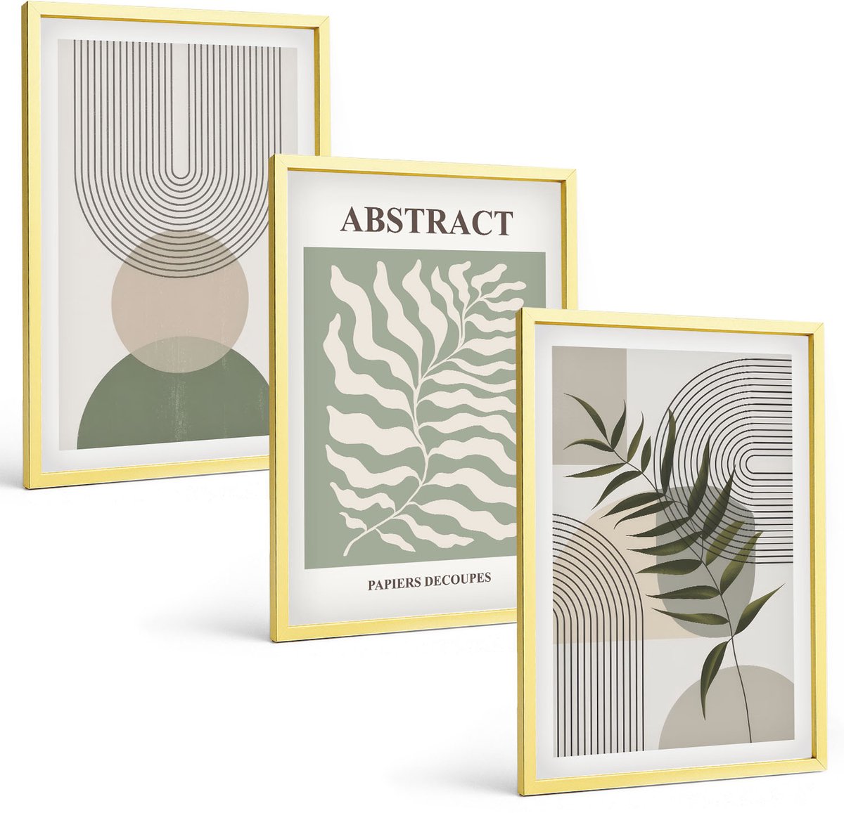 Coloray 3-Delige Schilderij Set - Botanische Abstracte Vormen In Boho-Rustieke Stijl - 40 x 40 cm En 40 x 60 cm - Wanddecoratie - Schilderijen Set - Interieur - Stijlvolle Muurdecoratie