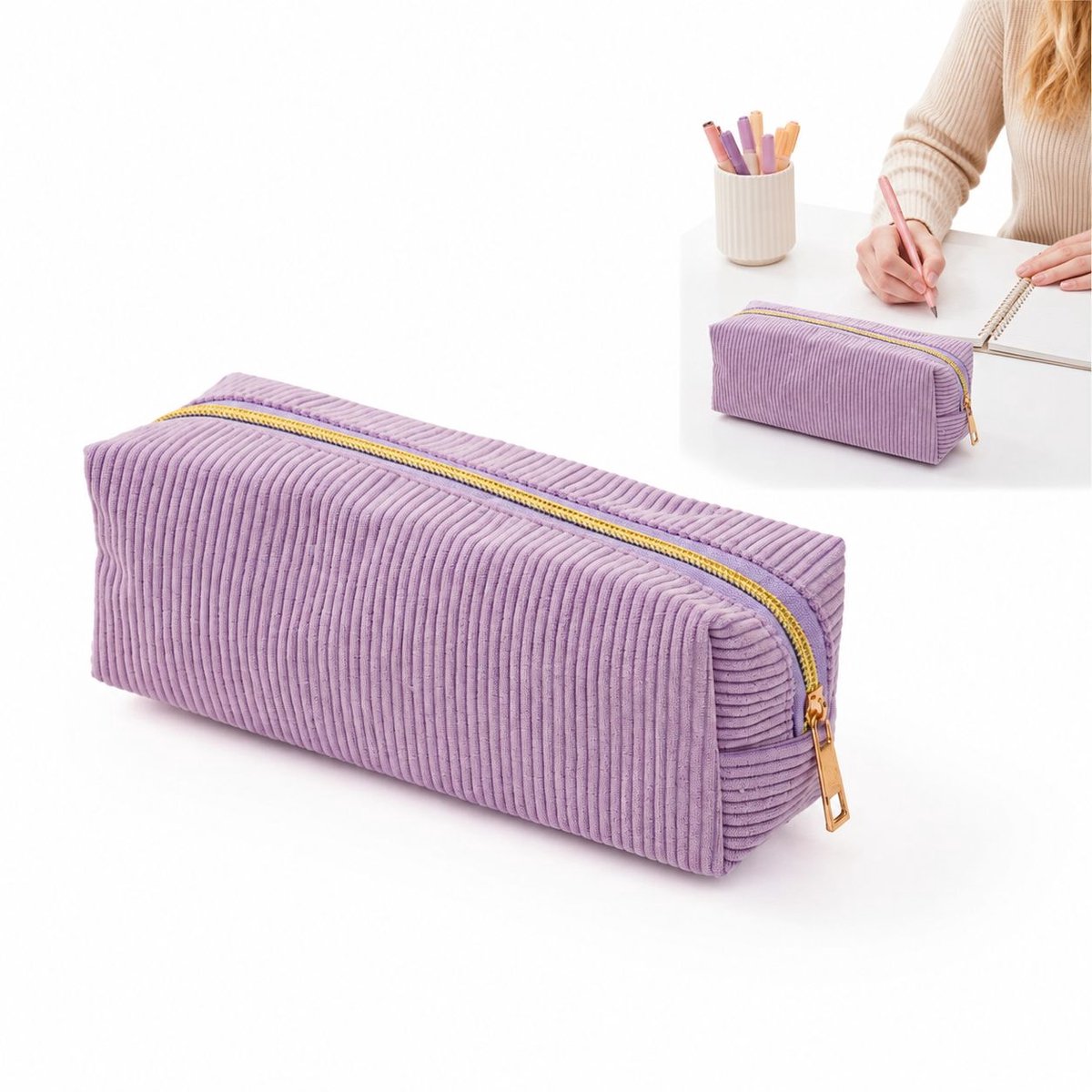 VHV - Etui - Kleine Pennenzak - Soepele Rits - Draagbaar - 20x7x7 cm - Lichtgewicht - Schattige - Voor School, Kantoor - Paars