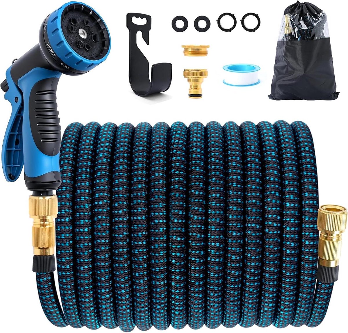 Flexibele Tuinslang - Water Slang - Tuin Besproeien - Compleet met Accessoires - 15 Meter - Zwart Blauw