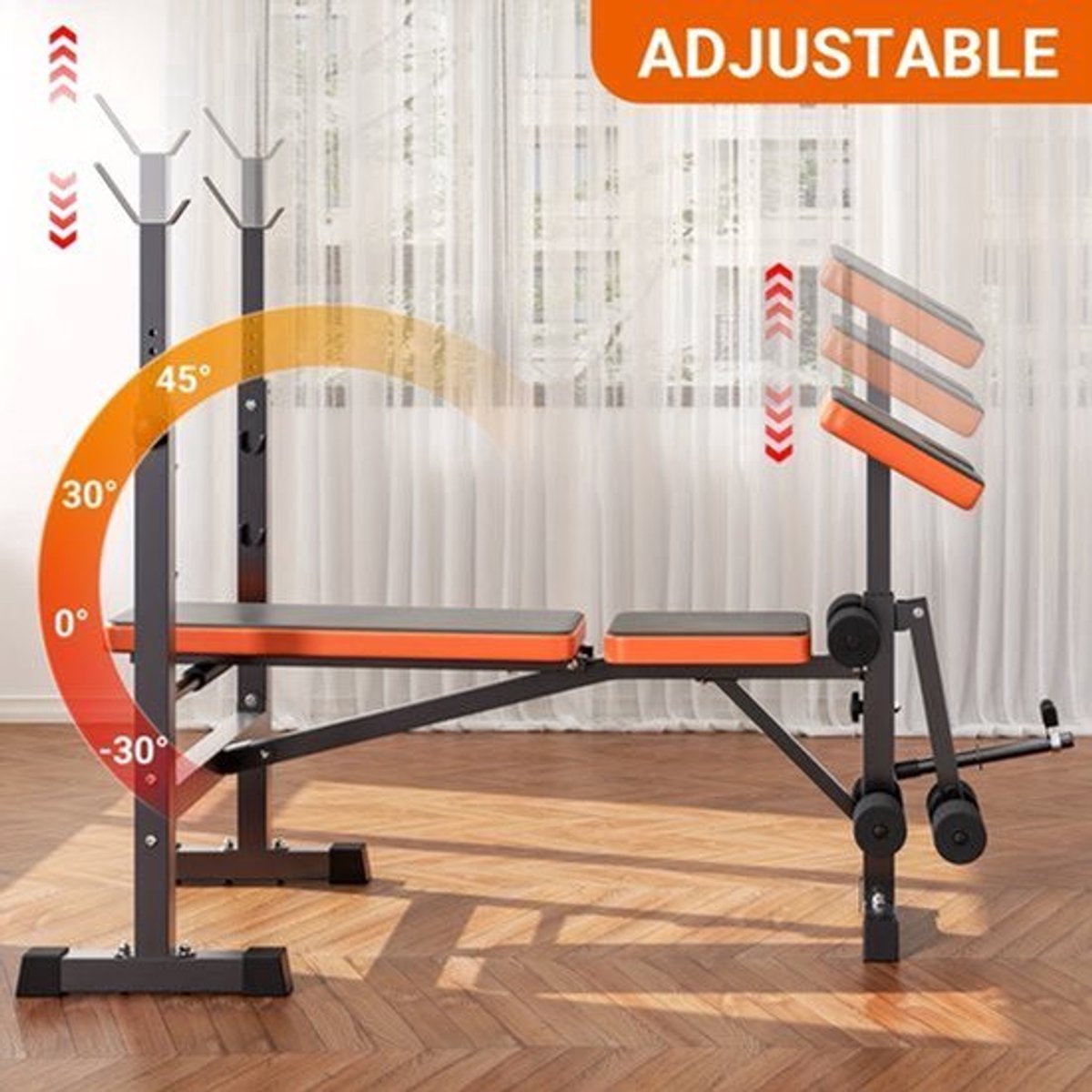 Weightbank – Halterbank – Fitnessbank – Trainingsbank – Workout Bench – Verstelbaar – Squat Rack – 370 kg Max Belastbaar – 6-in-1 Multifunctioneel Trainingssysteem