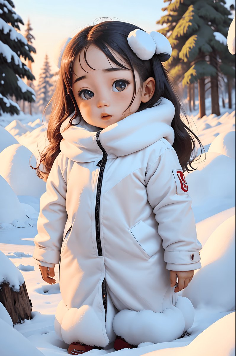Schattig Kind Poster - Sneeuw - Kinderkamer - Winterlandschap - Sneeuwpret - Illustratie - posters - formaat 70x100cm - Wanddecoratie - L2355MT