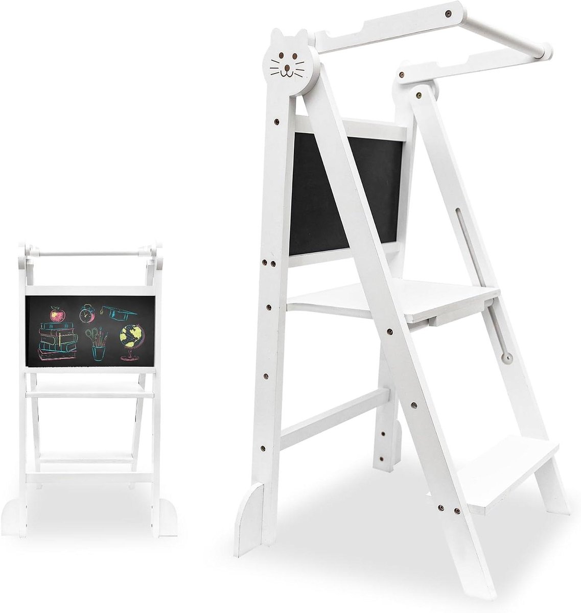 Leertoren - Kinderopstapje - Kinderen helpen - Inklapbaar ontwerp - 90 cm hoog - Wit