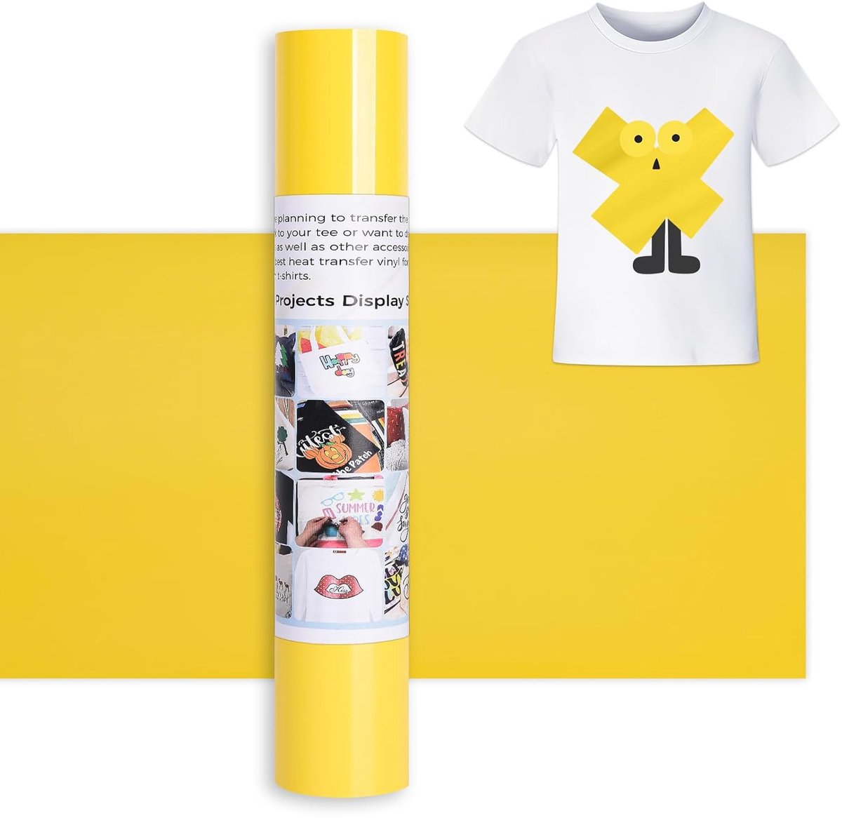 Plotterfolie voor textiel, 366 meter, geelkleurig, 30,5 x 366 cm, flexfolie textiel in goud, voor Cricut Maker, Silhouette Cameo, textielfolie voor kleding, mutsen, broeken en andere stoffen