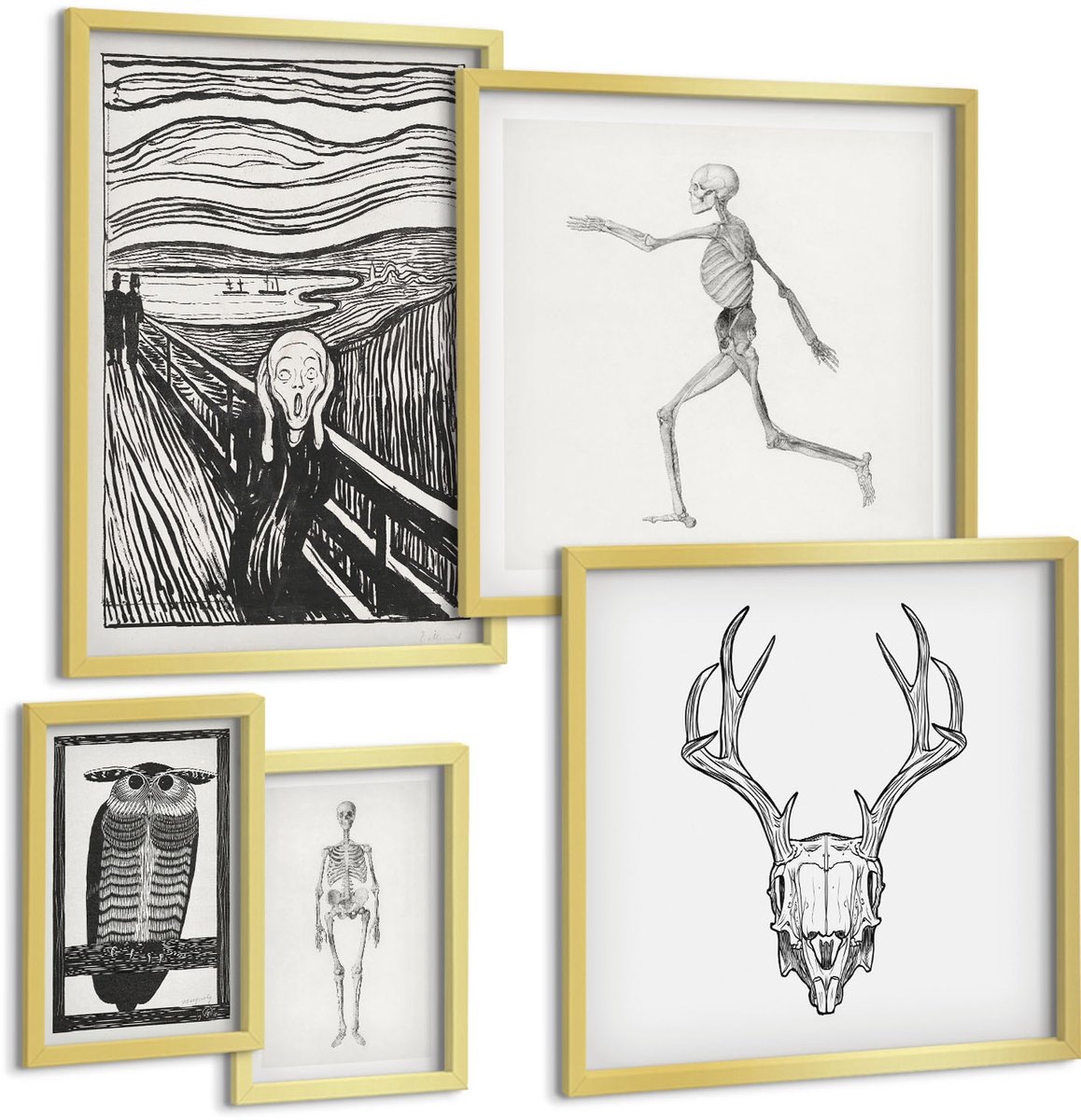 Coloray 5-Delige Schilderij Set - Surrealistische Kunst Met Motieven Van Natuur En Mens. - 50 x 50 cm, 20 x 30 cm En 40 x 60 cm - Muurdecoratie - Schilderijen Set - Woonkamer - Woonkamer Decoratie