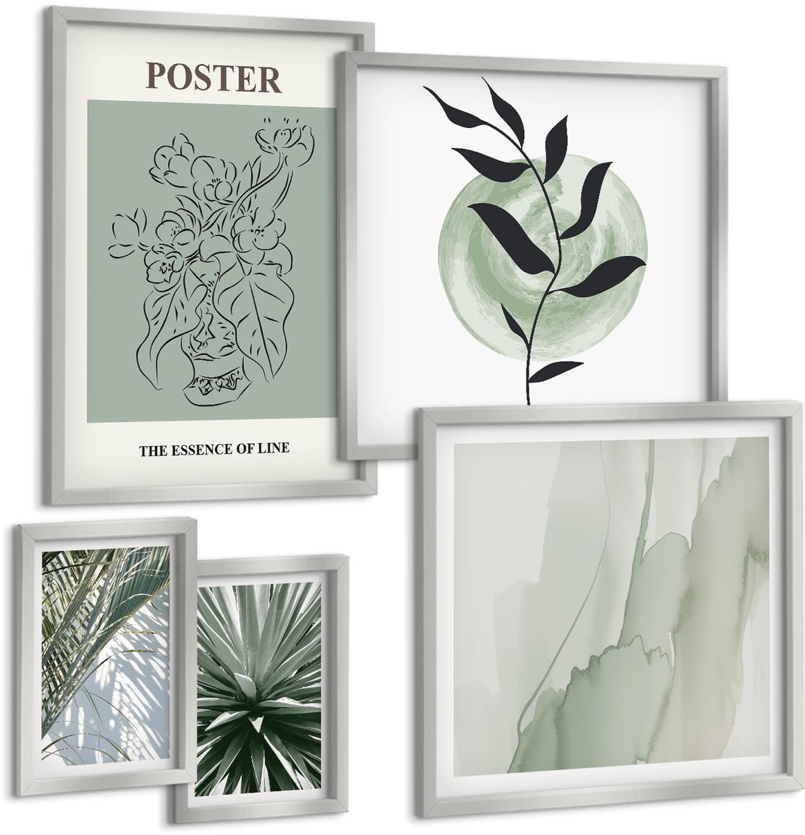 Coloray 5-Delige Schilderij Set - Stijlvolle Minimalistische Schilderijen Met Plantmotieven Van Matisse - 20 x 30 cm - Stijlvolle Wanddecoratie - Interieur - Woonkamer Decoratie