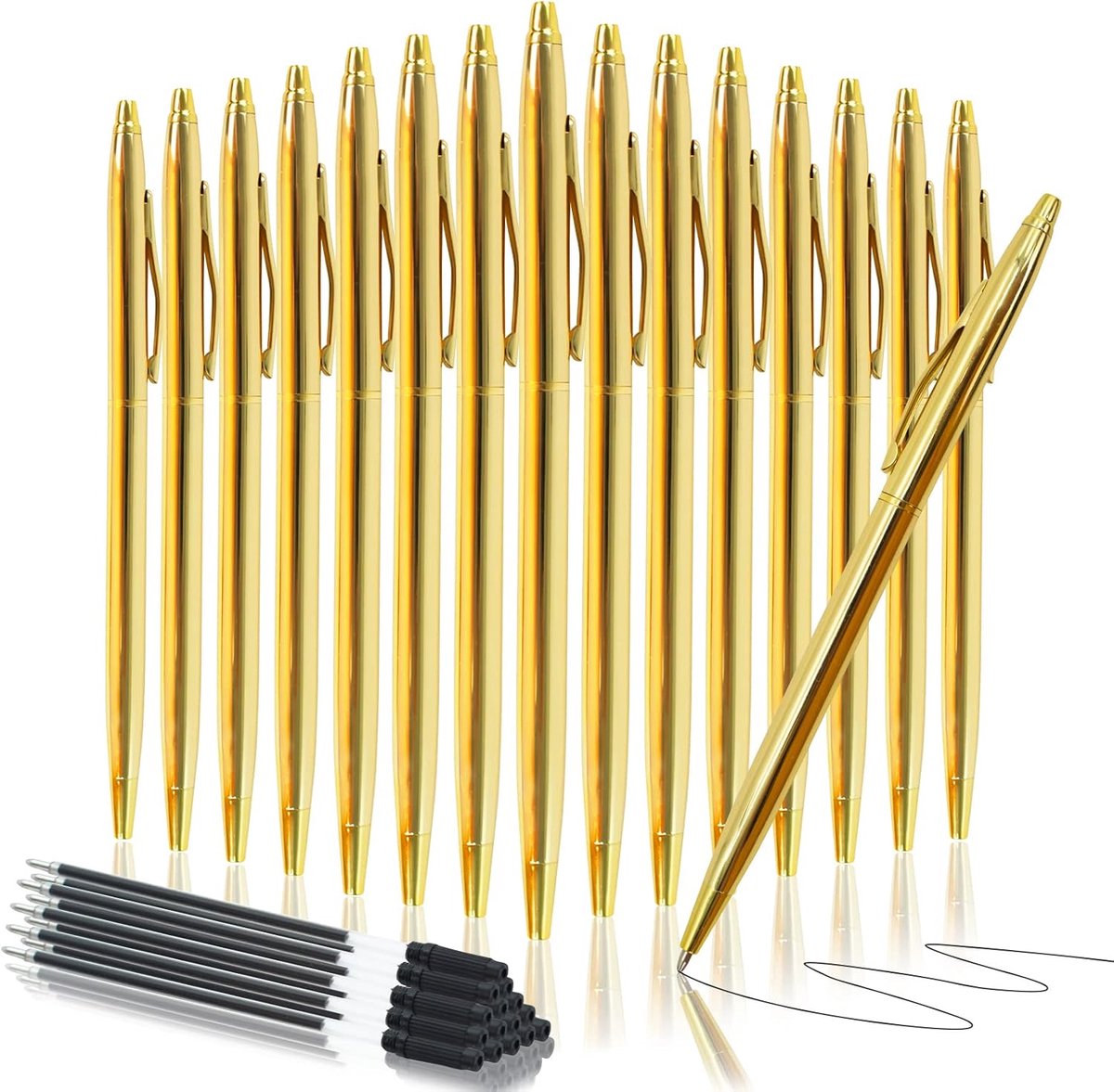 15 stuks gouden metalen zwarte balpen, 1,0 mm intrekbare goudkleurige balpen met 15 Pennenvulling, schrijfgerei voor studenten, leraren, geschenken, Zakelijke, Kantoor, bruiloft