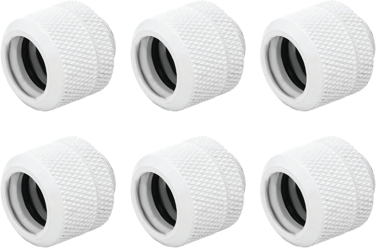 6 stuks G1/4 inch schroefdraad tot 14 mm buitendiameter, compressiefitting voor harde buizen met hoog behuizingsontwerp voor computerwaterkoelsysteem, wit