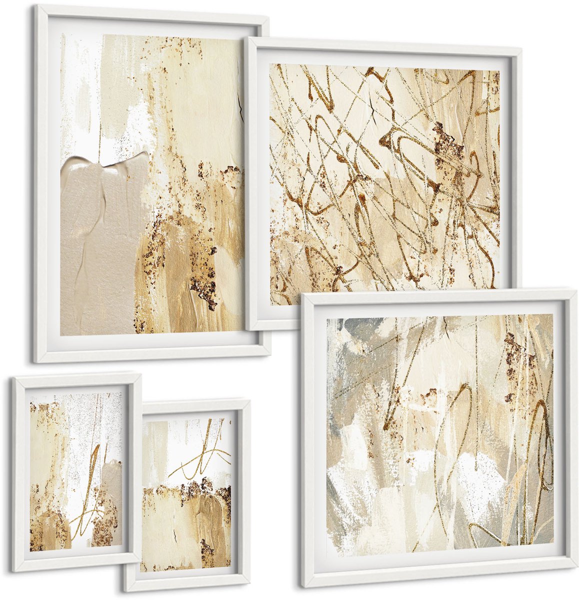 Coloray 5-Delige Schilderij Set - Abstracte Composities In Een Moderne Stijl Met Textuur - 50 x 50 cm, 20 x 30 cm En 40 x 60 cm - Muurdecoratie - Wanddecoratie - Hal - Interieur Decoratie