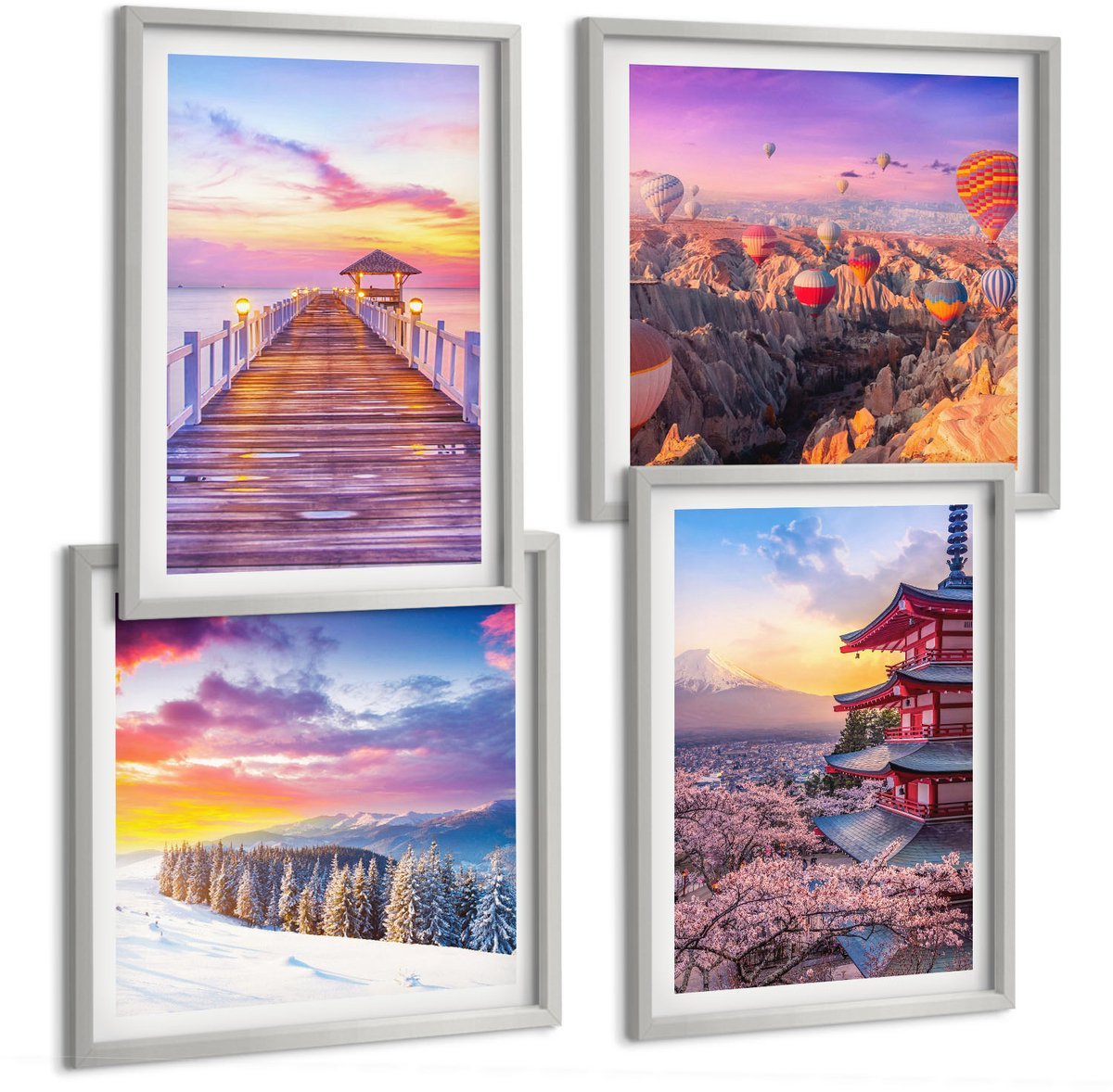Coloray 4-Delige Schilderij Set - Romantische Landschappen Met Schilderachtige Luchten - 40 x 40 cm En 40 x 60 cm - Decoratieve Schilderijen - Wanddecoratie - Hal - Woonkamer Decoratie