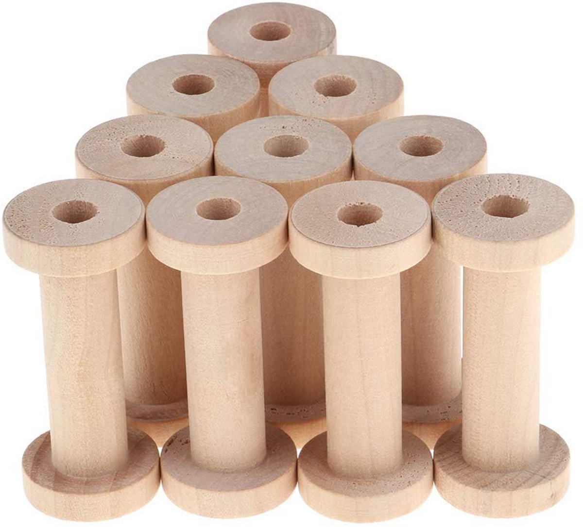 Dailygoods- Draadorganizer Set van 10 - Houten Spoelen - Voor Naaien/Handwerken - Splintervrij Hout - Aanpasbaar met Verf/Decoratie - Afmetingen 3,2 x 7 cm