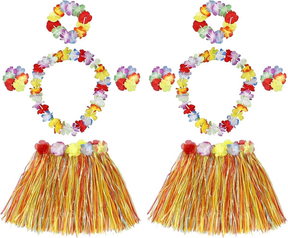 10 stuks Hawaiiaanse accessoires grasrokken Luau feestdecoraties met Hawaiiaanse hoelagras rokken, Hawaiiaanse Leis bloem, hibiscus slinger polsbandjes, zomer strand vakantie kostuum set voor vrouwen