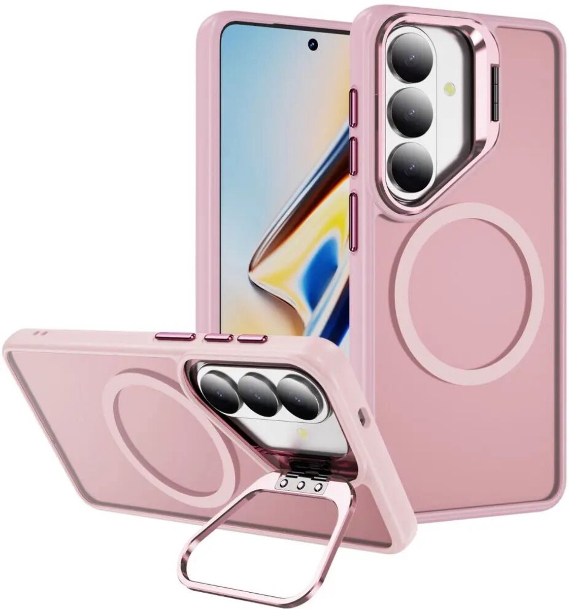 Hoesje Geschikt voor Samsung Galaxy S26 FE - Compatibel met MagSafe & Qi2 - Back Cover met Standaard - Camera Kickstand - Roze