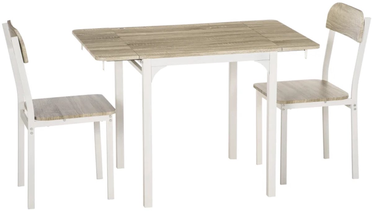 Eethoek - 2-delige Zitgroep - Opklapbare Eettafel Met 2 Stoelen - Klaptafel - 110 x 70 x 75 cm - Wit En Naturel