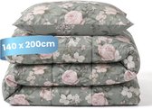 Slaapspeciaal Essential Print Romance Green - Dekbed zonder Overtrek - Wasbaar Dekbed - Hoesloos Dekbed - All Year Dekbed - 2 in 1 Dekbed - Incl. 1 Kussensloop - 140x200 cm